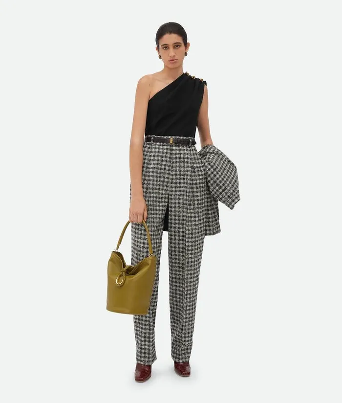 Women Bottega Veneta Jackets Boucle Gingham Wool Jacket Blackpearlkhaki