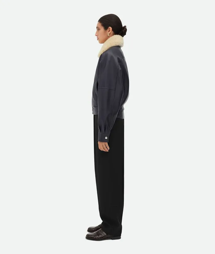 Women Bottega Veneta Jackets Leather Blouson Dark Navy