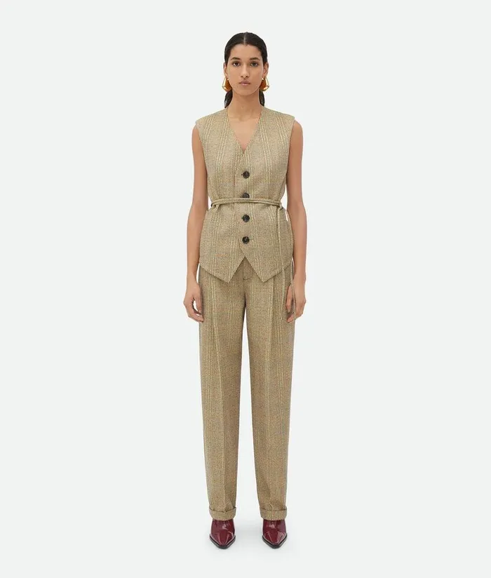 Women Bottega Veneta Jackets Prince Of Wales Wool Gilet Beigeyellowblue