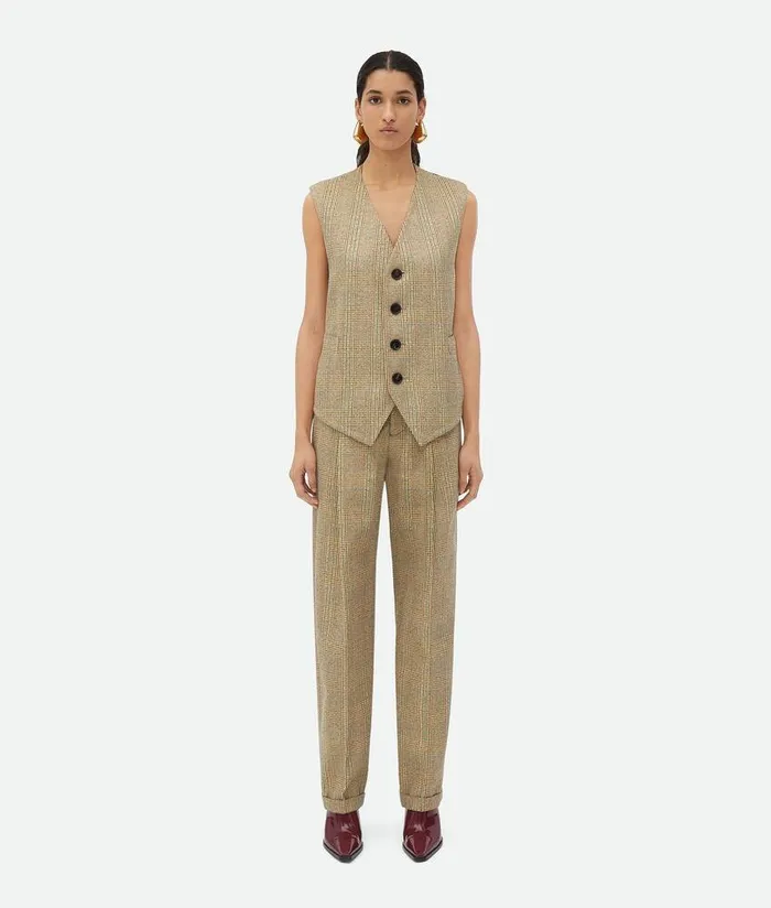 Women Bottega Veneta Jackets Prince Of Wales Wool Gilet Beigeyellowblue