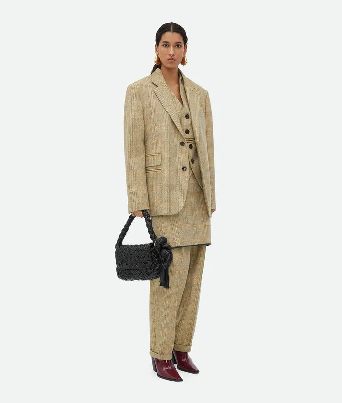 Women Bottega Veneta Jackets Prince Of Wales Wool Gilet Beigeyellowblue