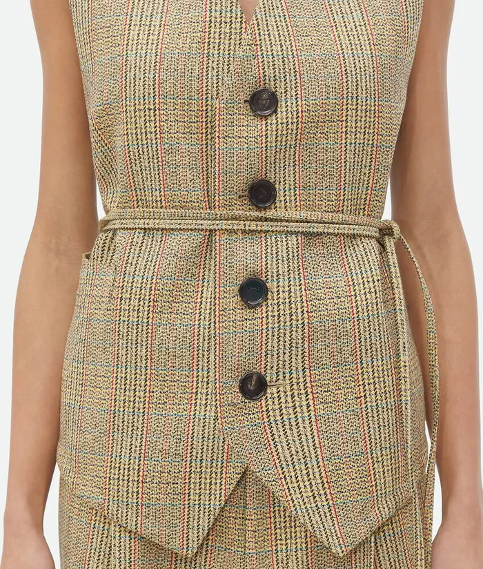 Women Bottega Veneta Jackets Prince Of Wales Wool Gilet Beigeyellowblue