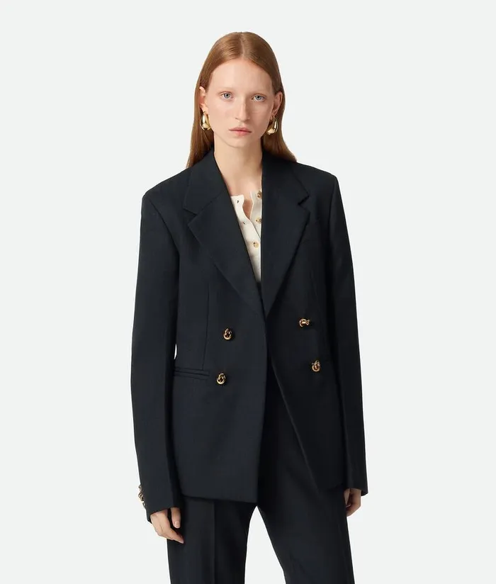 Women Bottega Veneta Jackets Striped Wool Jacket Blackdark Blue