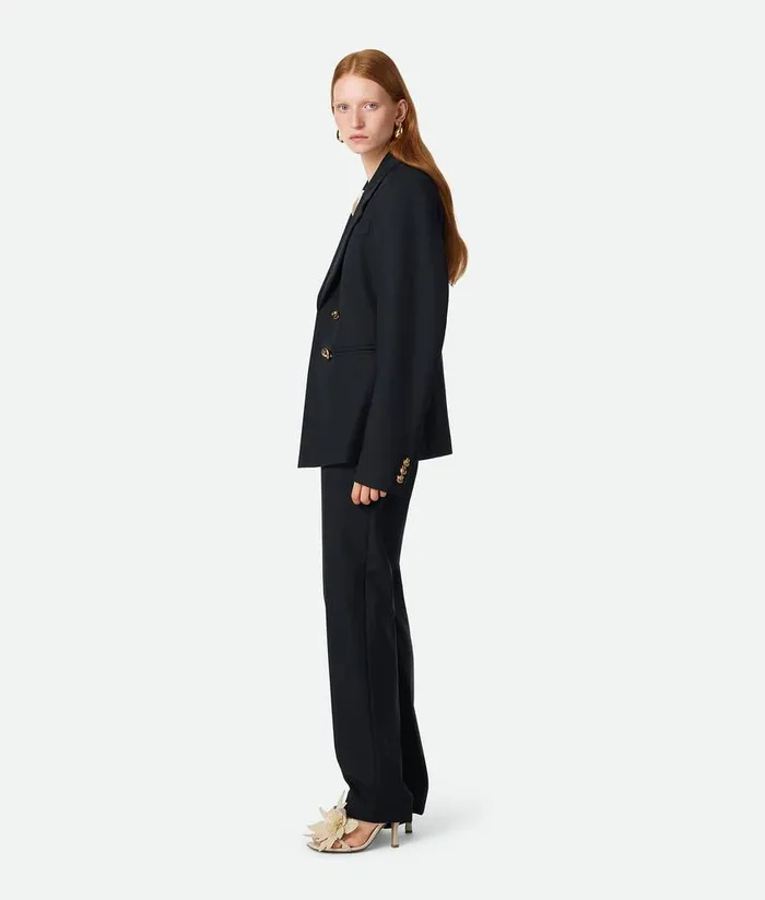 Women Bottega Veneta Jackets Striped Wool Jacket Blackdark Blue