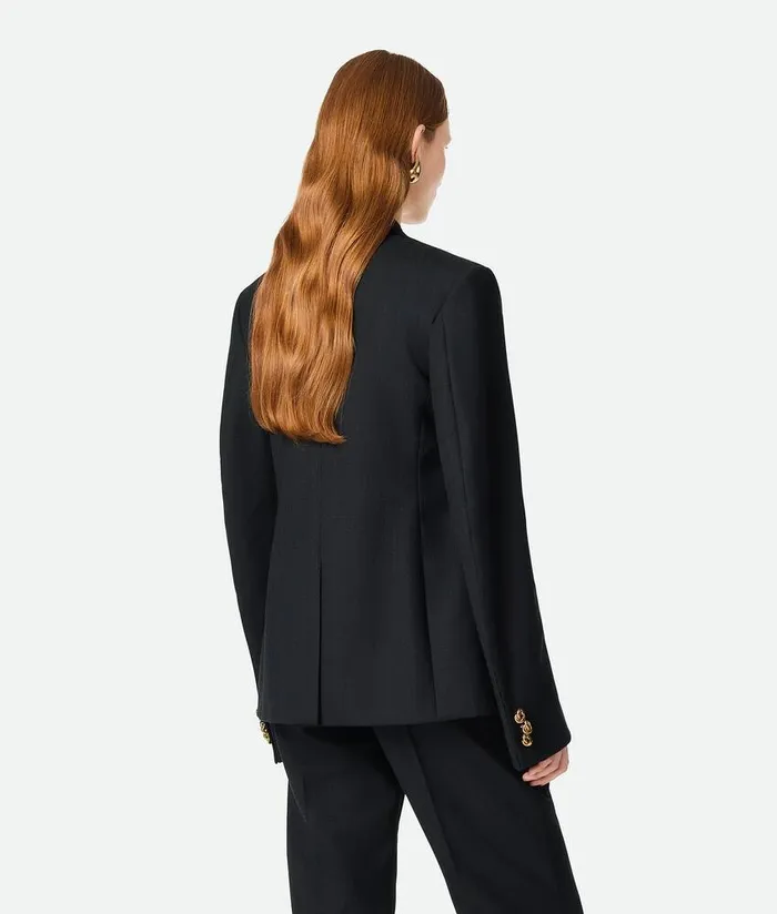 Women Bottega Veneta Jackets Striped Wool Jacket Blackdark Blue
