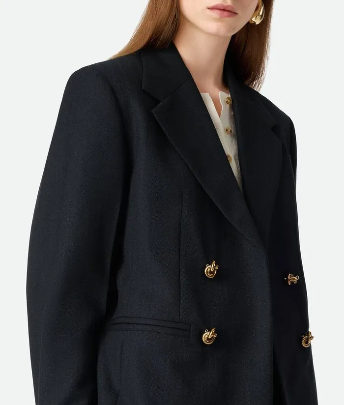 Women Bottega Veneta Jackets Striped Wool Jacket Blackdark Blue