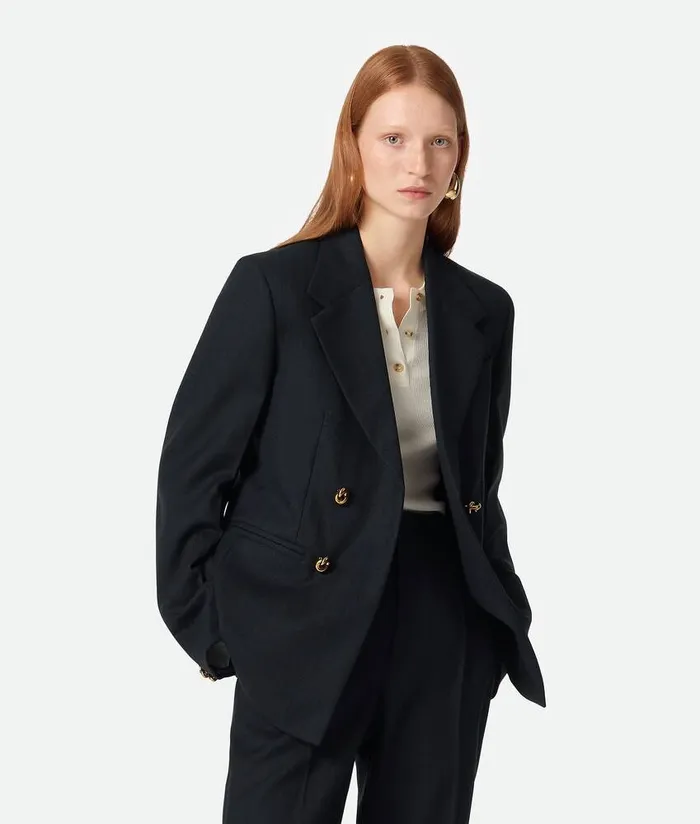 Women Bottega Veneta Jackets Striped Wool Jacket Blackdark Blue
