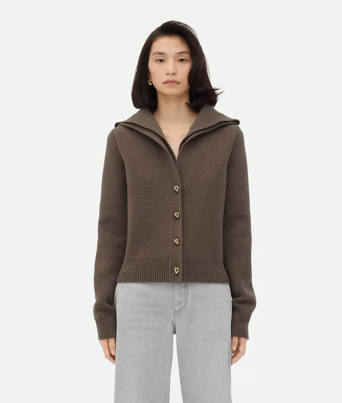 Women Bottega Veneta Knitwear Compact Wool Cardigan Chestnut Melange