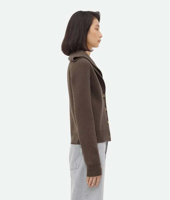 Women Bottega Veneta Knitwear Compact Wool Cardigan Chestnut Melange
