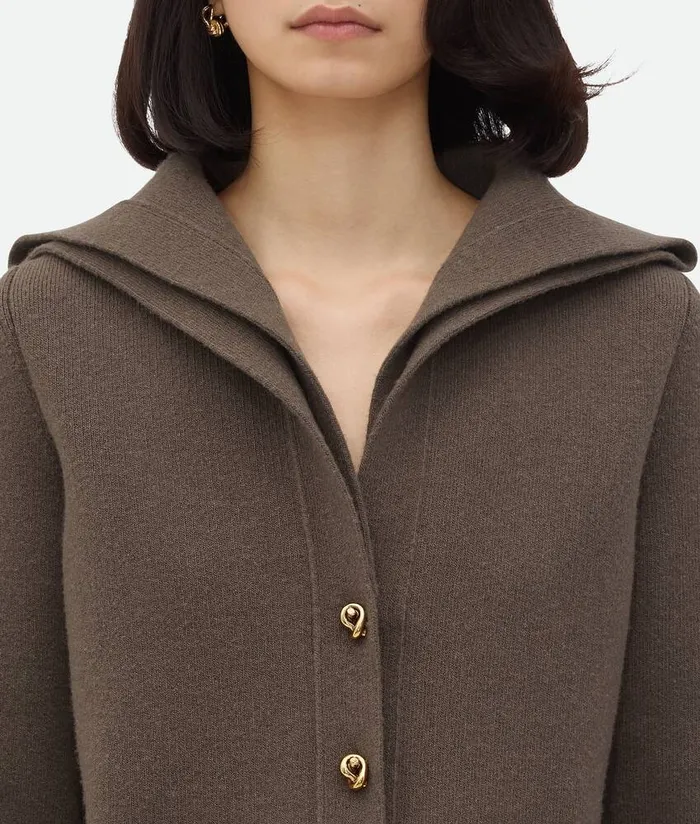 Women Bottega Veneta Knitwear Compact Wool Cardigan Chestnut Melange