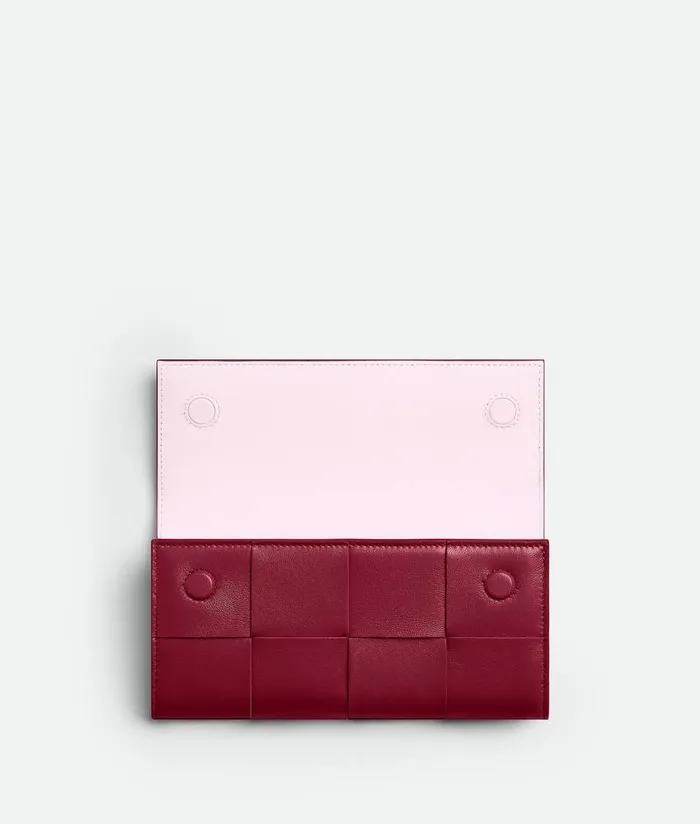 Women Bottega Veneta Long Wallets Cassette Large Flap Wallet Dark Red Bliss Washed