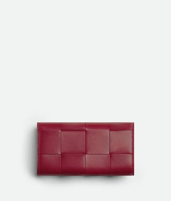 Women Bottega Veneta Long Wallets Cassette Large Flap Wallet Dark Red Bliss Washed