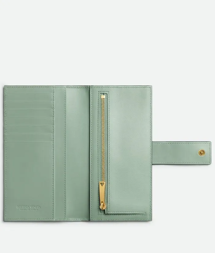 Women Bottega Veneta Long Wallets Tag Long Wallet With Zip Coin Purse Fondant Deep Blue New Sauge
