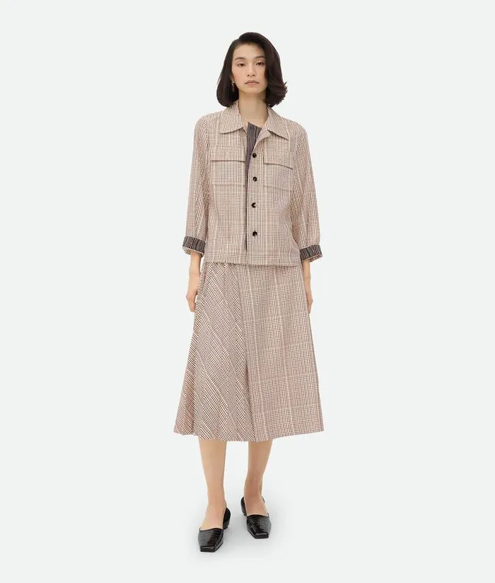 Women Bottega Veneta Shirts Check Viscose Shirt Pearlabyssscarlet