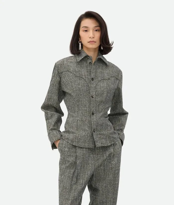 Women Bottega Veneta Shirts Melange Viscose And Silk Shirt Browngreywhite