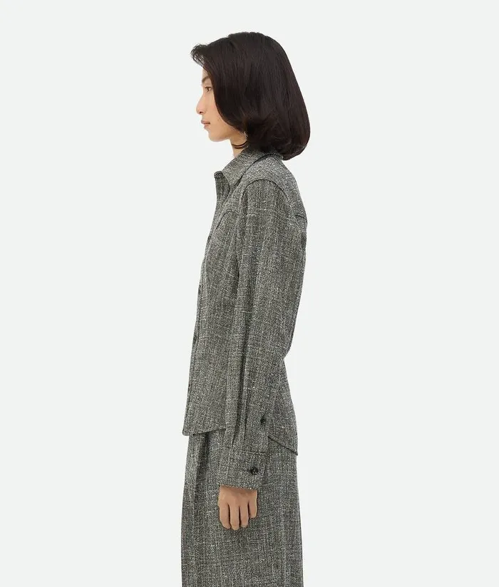 Women Bottega Veneta Shirts Melange Viscose And Silk Shirt Browngreywhite