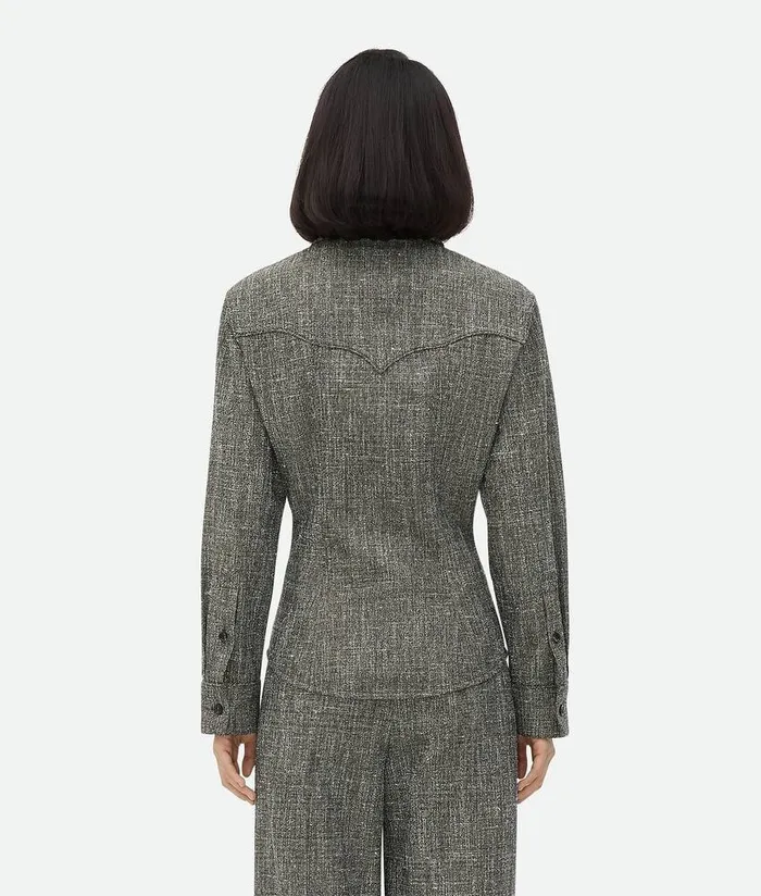 Women Bottega Veneta Shirts Melange Viscose And Silk Shirt Browngreywhite