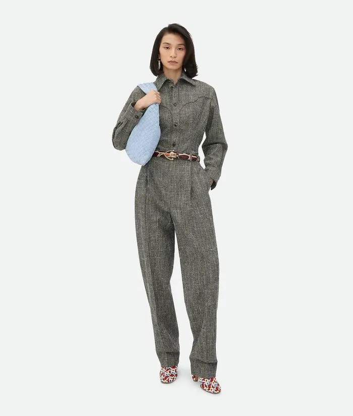 Women Bottega Veneta Shirts Melange Viscose And Silk Shirt Browngreywhite