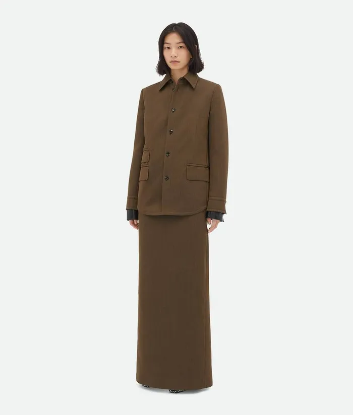 Women Bottega Veneta Shirts Soft Wool Twill Overshirt Dark Jute Melange