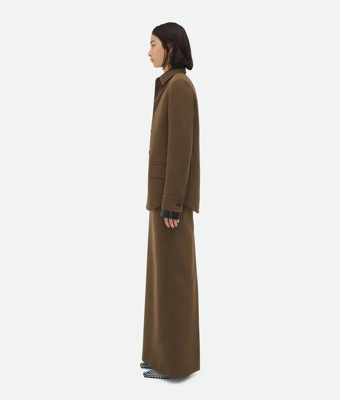 Women Bottega Veneta Shirts Soft Wool Twill Overshirt Dark Jute Melange