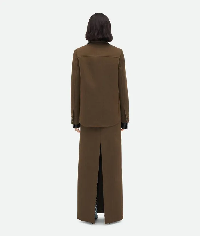 Women Bottega Veneta Shirts Soft Wool Twill Overshirt Dark Jute Melange