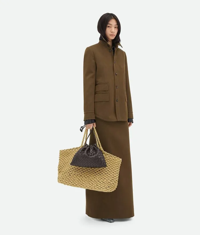 Women Bottega Veneta Shirts Soft Wool Twill Overshirt Dark Jute Melange
