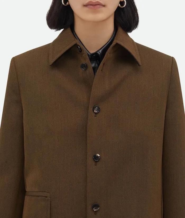 Women Bottega Veneta Shirts Soft Wool Twill Overshirt Dark Jute Melange
