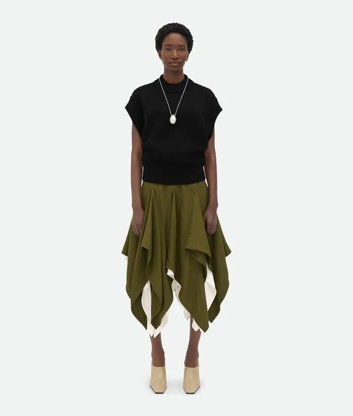 Women Bottega Veneta Skirts Viscose Double Layer Skirt Olive Oil Dove