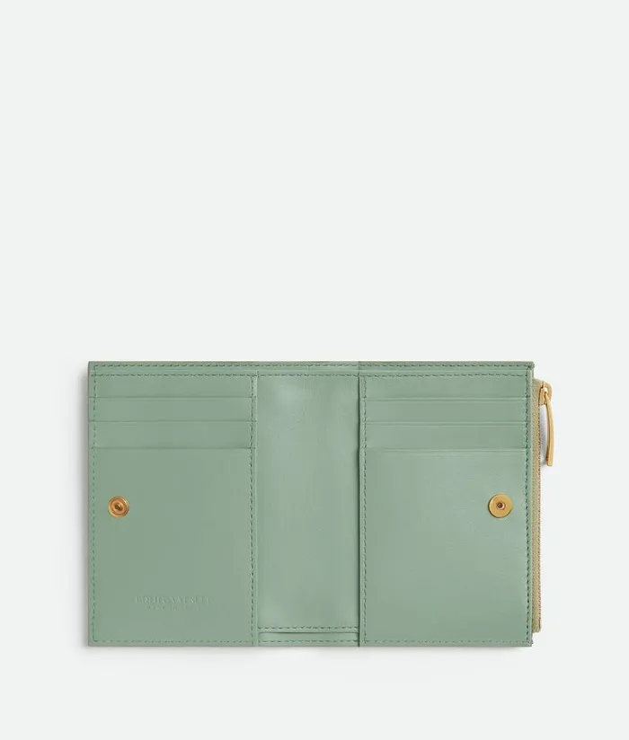 Women Bottega Veneta Small Wallets Intrecciato Small BiFold Wallet Travertine New Sauge