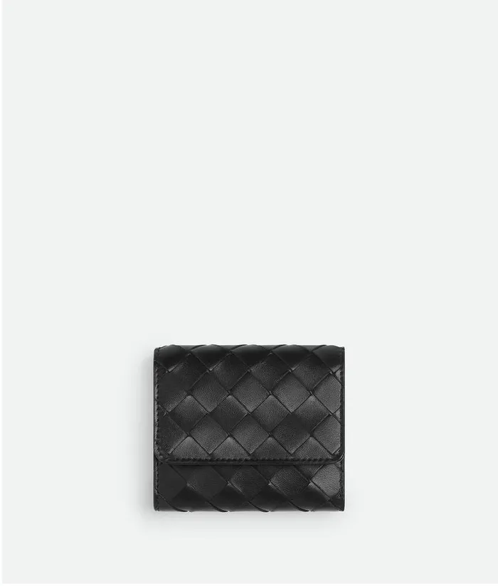 Women Bottega Veneta Small Wallets Intrecciato TriFold Wallet Black