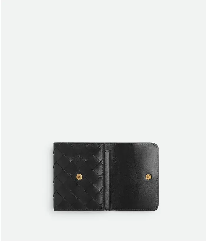 Women Bottega Veneta Small Wallets Intrecciato TriFold Wallet Black