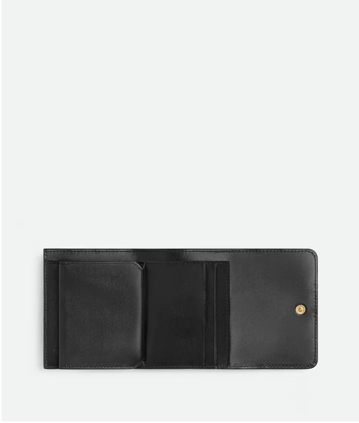 Women Bottega Veneta Small Wallets Intrecciato TriFold Wallet Black