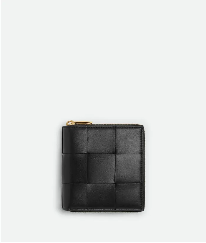 Women Bottega Veneta Small Wallets Small Cassette Compact Zip Around Wallet Black Women Bottega Veneta Small Wallets Small Cassette Compact Zip Around Wallet Black