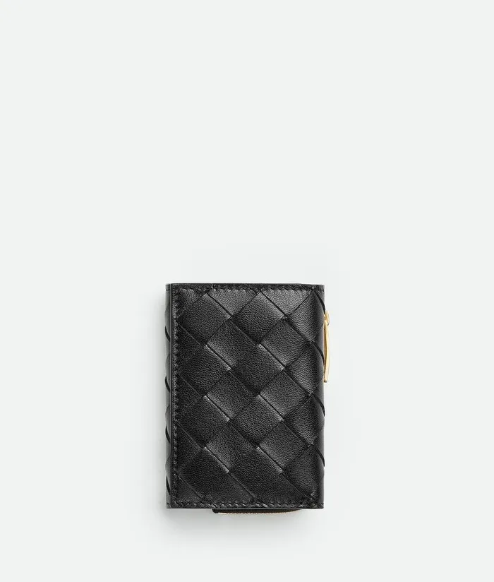 Women Bottega Veneta Small Wallets Small Intrecciato TriFold Zip Wallet Black Women Bottega Veneta Small Wallets Small Intrecciato TriFold Zip Wallet Black