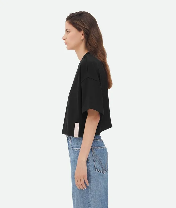 Women Bottega Veneta Tops And TShirts Pima Cotton Jersey Crop TShirt Black