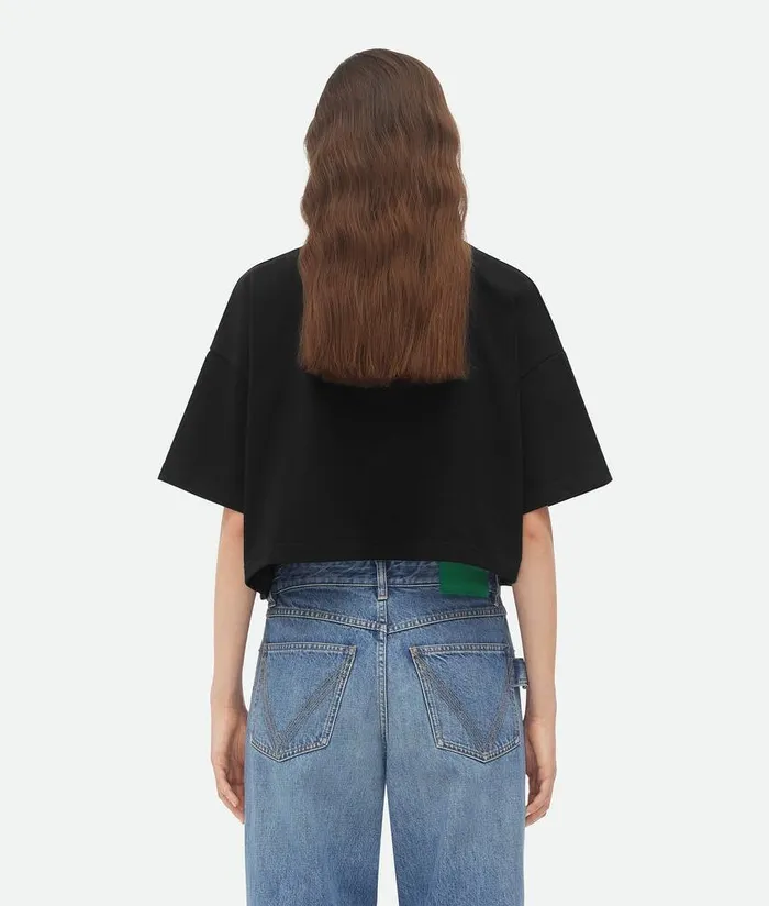 Women Bottega Veneta Tops And TShirts Pima Cotton Jersey Crop TShirt Black