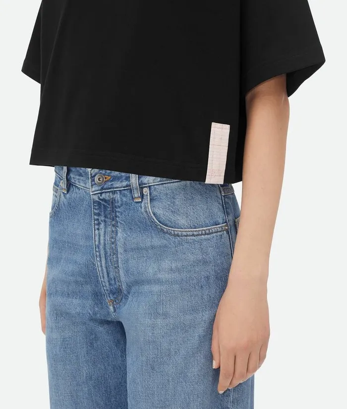 Women Bottega Veneta Tops And TShirts Pima Cotton Jersey Crop TShirt Black
