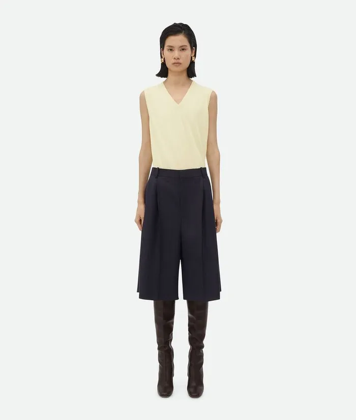 Women Bottega Veneta Trousers And Shorts Striped Wool Shorts Blackblue Melange Women Bottega Veneta Trousers And Shorts Striped Wool Shorts Blackblue Melange