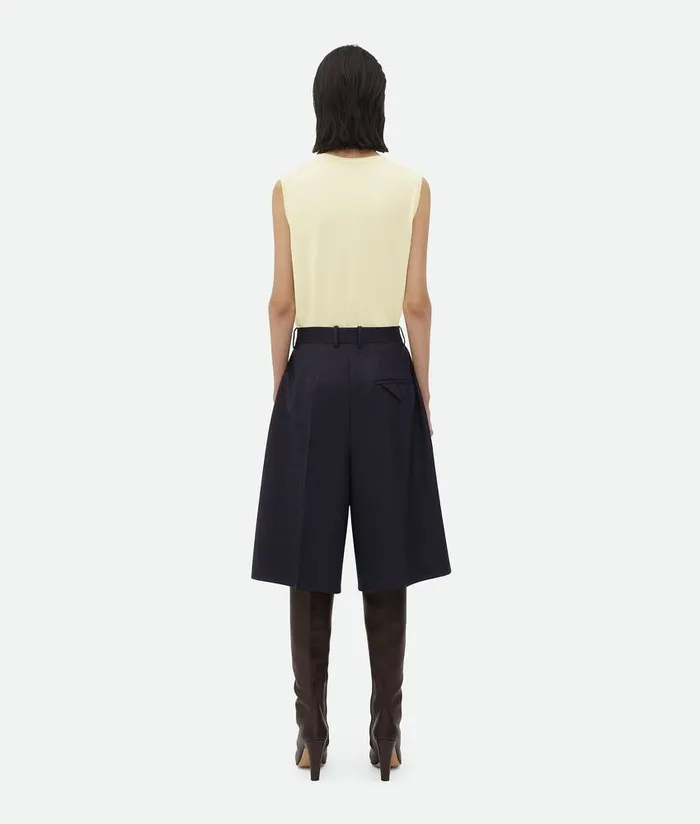 Women Bottega Veneta Trousers And Shorts Striped Wool Shorts Blackblue Melange