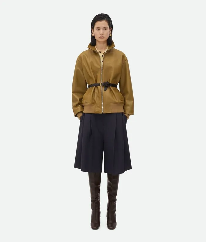 Women Bottega Veneta Trousers And Shorts Striped Wool Shorts Blackblue Melange