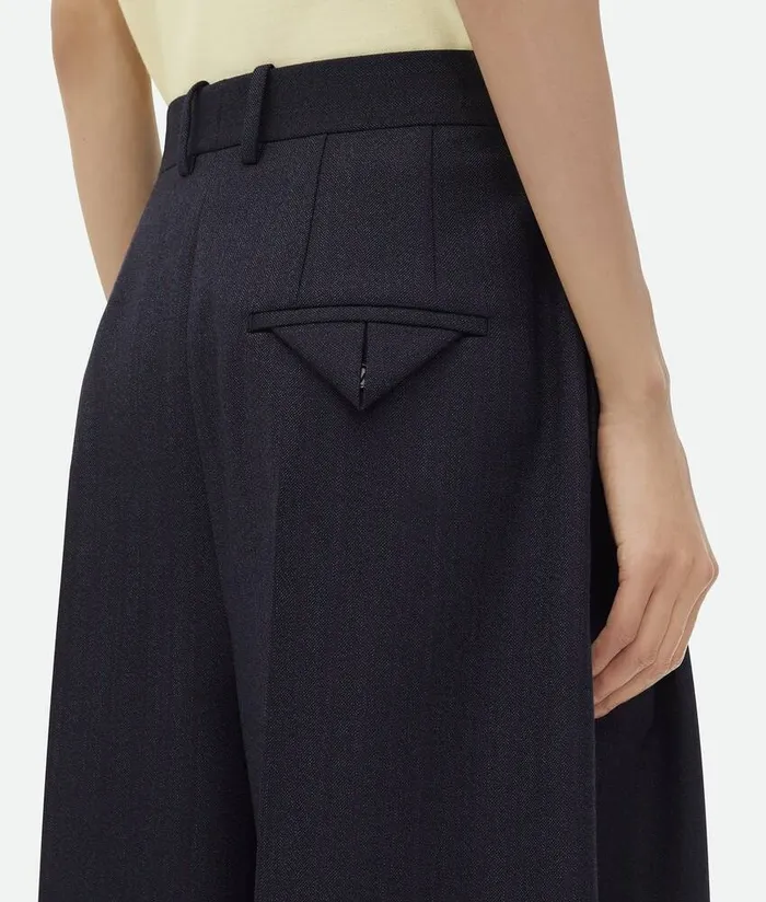 Women Bottega Veneta Trousers And Shorts Striped Wool Shorts Blackblue Melange