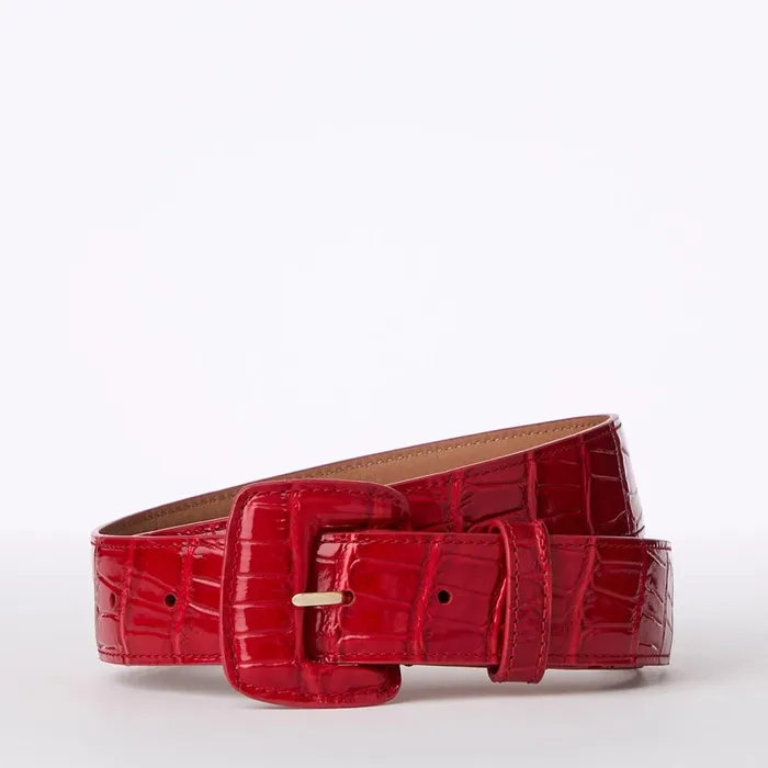 Women Brahmin Belts Wide Covered Leather Buckle Belt Carnation Classic Vintage Croc