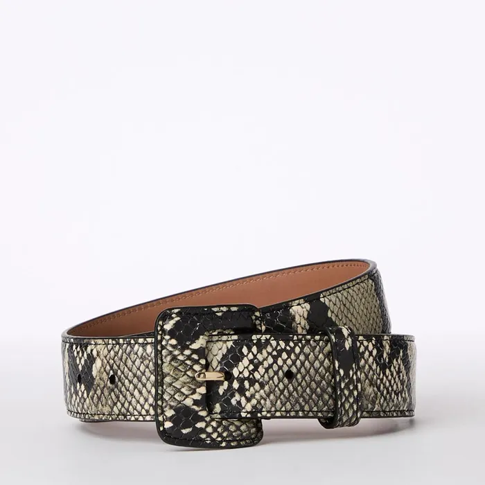 Women Brahmin Belts Wide Covered Leather Buckle Belt Grey Classic Snake