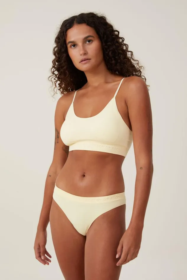 Women Bras Cotton On Seamless Longline Cross Over Padded Bralette Panna Cotta