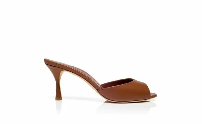 Women Brown Calf Leather Open Toe Mules Manolo Blahnik Mules