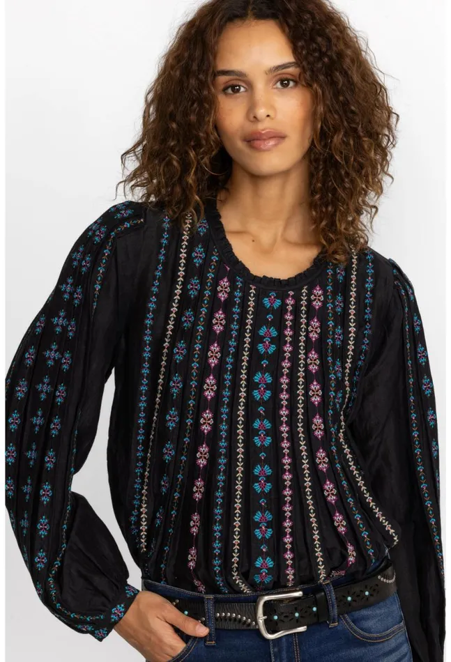 Women Calico Blouse Black Johnny Was Tops
