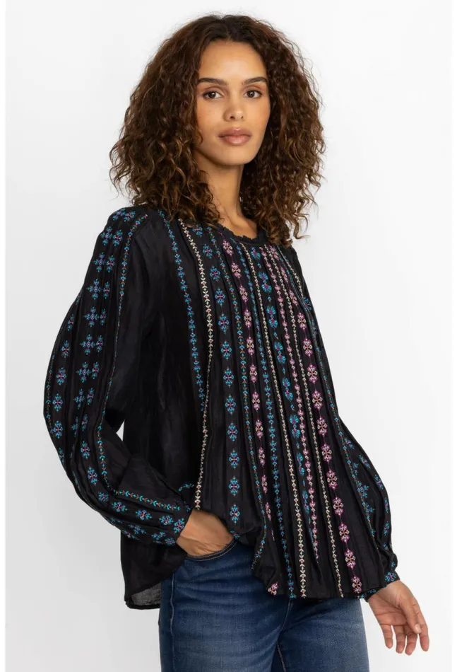 Women Calico Blouse Black Johnny Was Tops