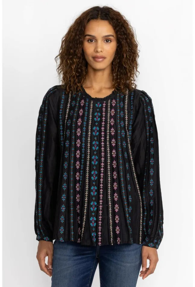 Women Calico Blouse Black Johnny Was Tops