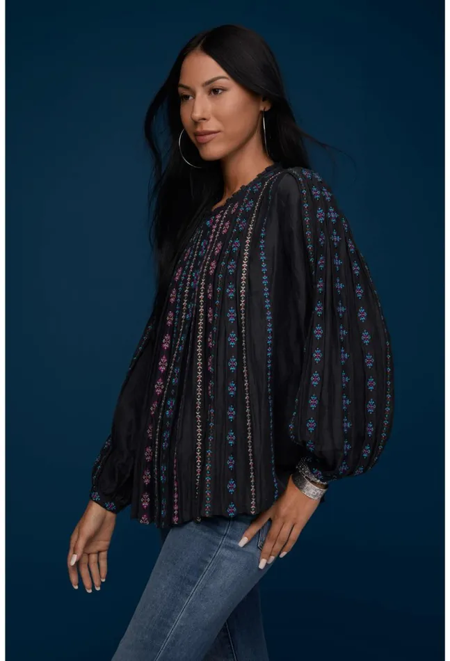 Women Calico Blouse Black Johnny Was Tops
