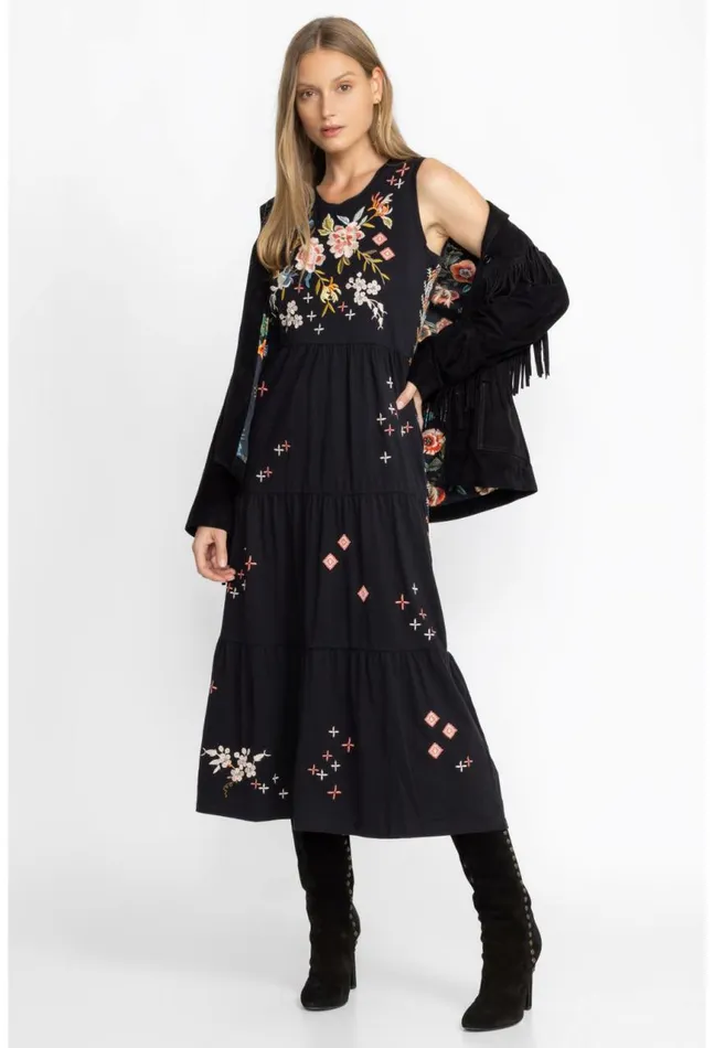 Women Ceretti Tiered Maxi Tank Dress Black Johnny Was Dresses